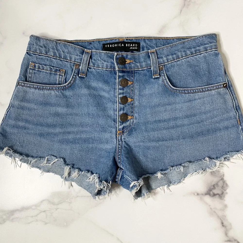Veronica Beard Debbie Shorts 9” Denim Button Fly - Picture 2 of 12